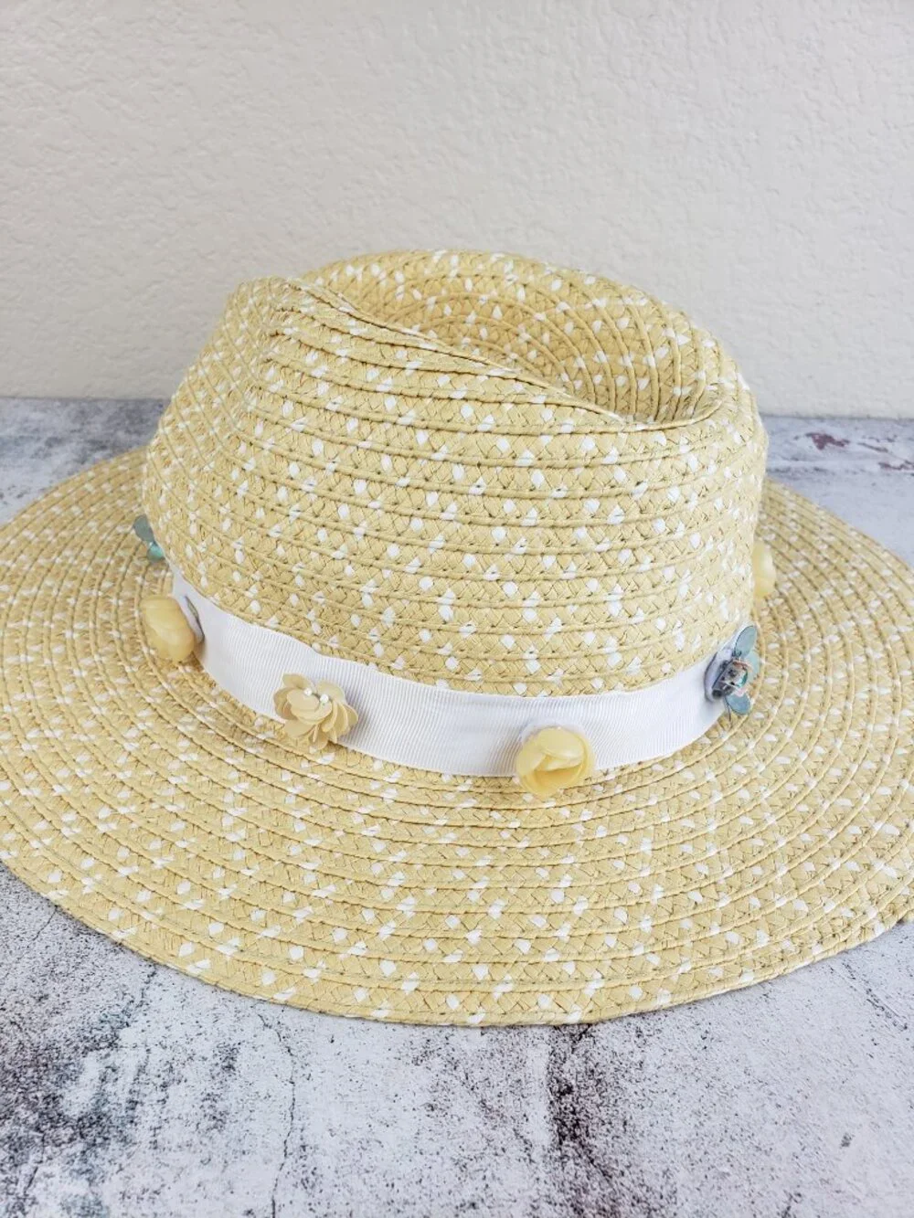 Betsey Johnson Straw Hat Flower Beaded Fedora O/S